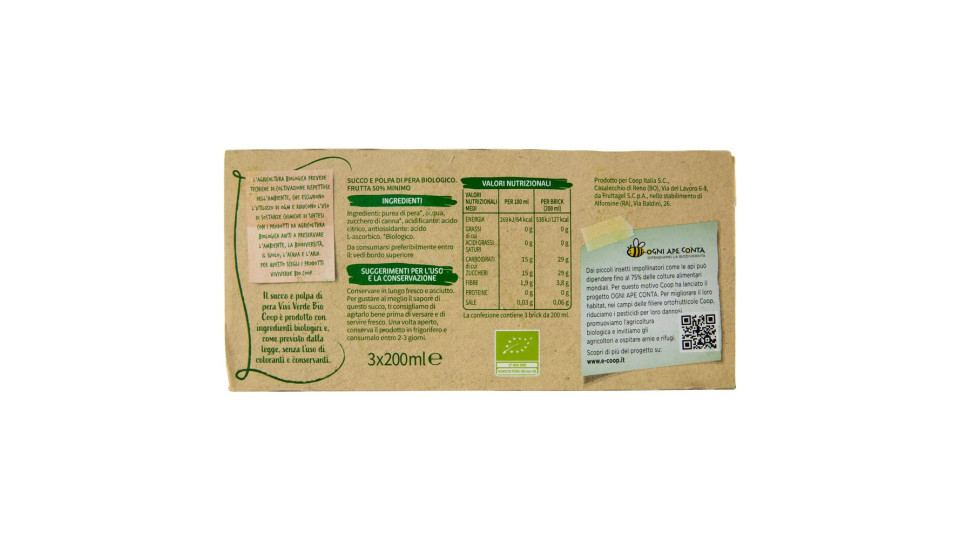 Succo E Polpa Pera Biologica 3 X 200 Ml