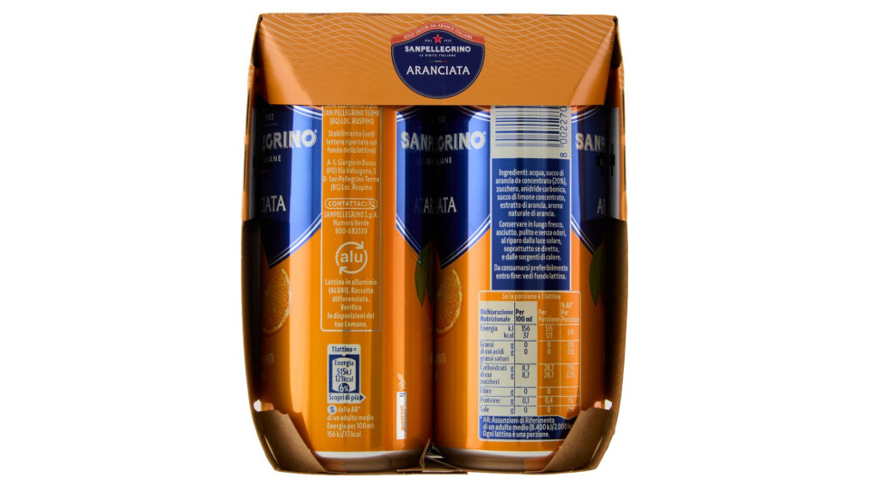Bibite Sanpellegrino, Bevanda Gassata, Aranciata, Lattina - 4 X330ml