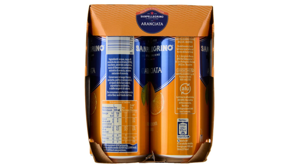 Bibite Sanpellegrino, Bevanda Gassata, Aranciata, Lattina - 4 X330ml