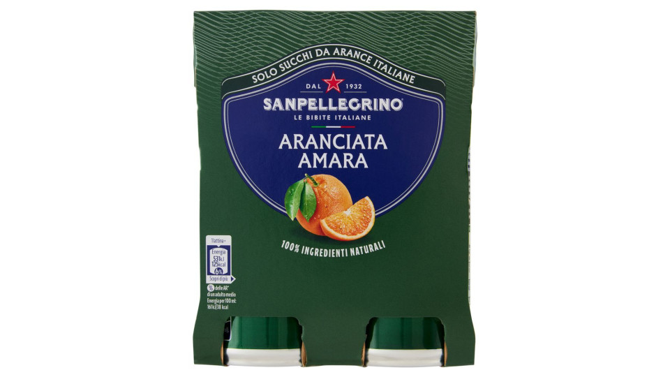 Bibite Sanpellegrino, Bevanda Gassata, Aranciata Amara, Lattina - 4x330ml