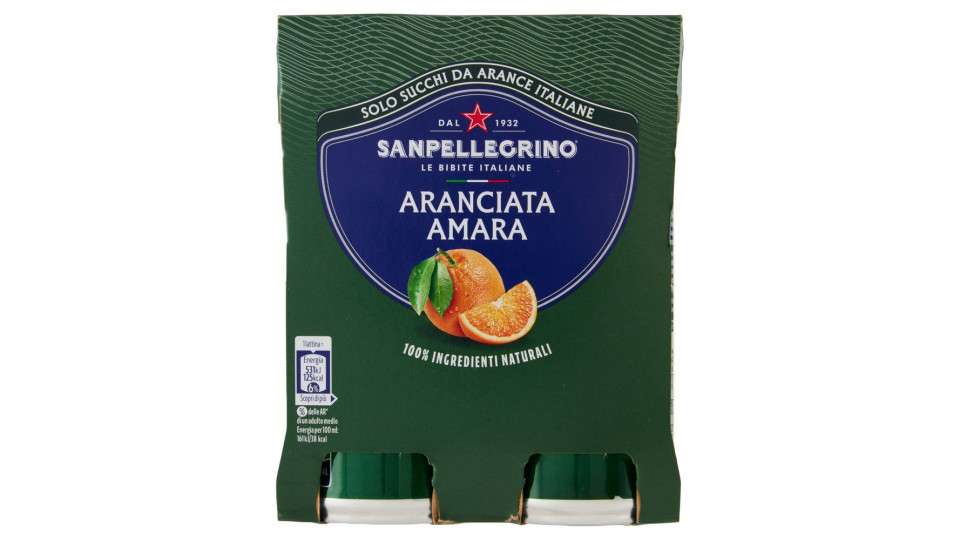 Bibite Sanpellegrino, Bevanda Gassata, Aranciata Amara, Lattina - 4x330ml