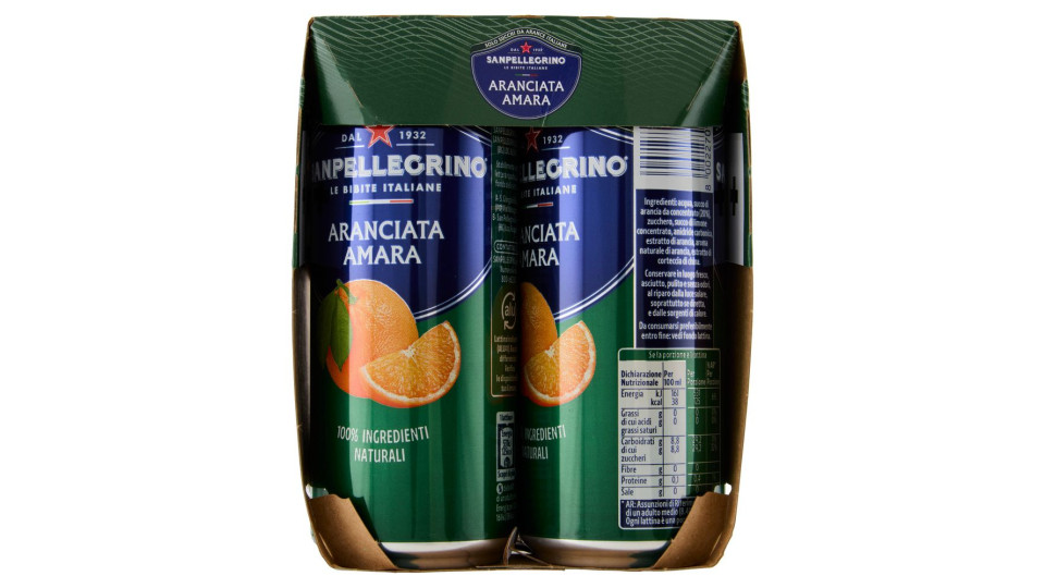 Bibite Sanpellegrino, Bevanda Gassata, Aranciata Amara, Lattina - 4x330ml