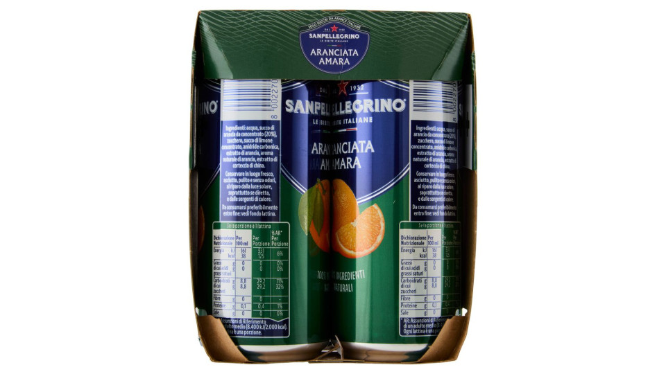 Bibite Sanpellegrino, Bevanda Gassata, Aranciata Amara, Lattina - 4x330ml