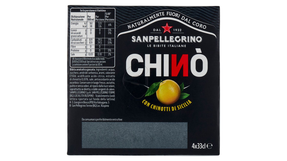 Bibite Sanpellegrino, Bevanda Gassata, Chinò, Lattina - 4x330ml