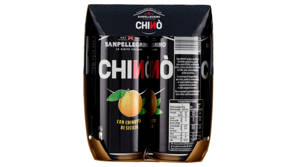 Bibite Sanpellegrino, Bevanda Gassata, Chinò, Lattina - 4x330ml