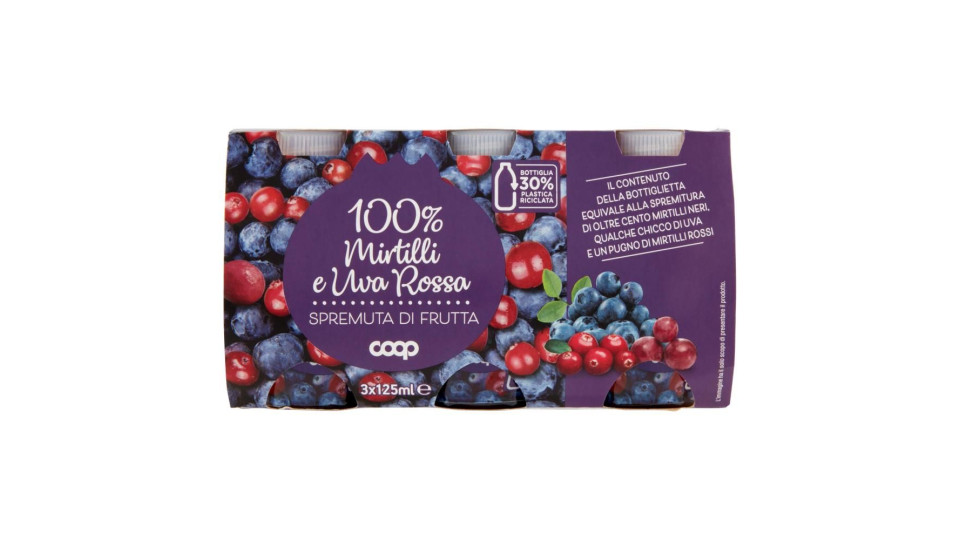 100% Mirtilli E Uva Rossa Spremuta Di Frutta 3 X 125 Ml