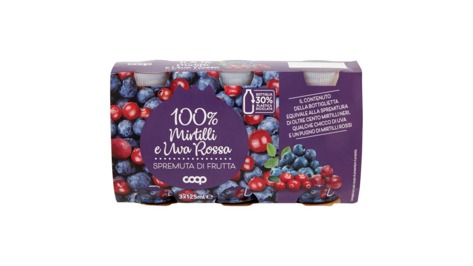 100% Mirtilli E Uva Rossa Spremuta Di Frutta 3 X 125 Ml