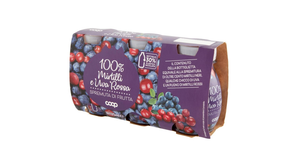 100% Mirtilli E Uva Rossa Spremuta Di Frutta 3 X 125 Ml