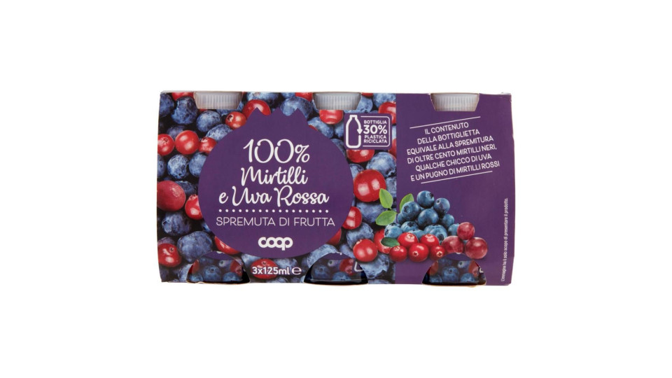 100% Mirtilli E Uva Rossa Spremuta Di Frutta 3 X 125 Ml
