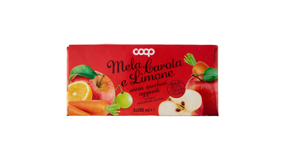 Bevanda Mela, Carota E Limone Senza Zuccheri Aggiunti 3 X 200 Ml