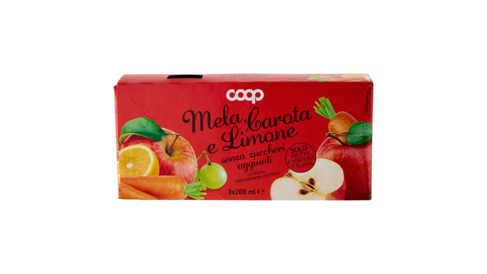 Bevanda Mela, Carota E Limone Senza Zuccheri Aggiunti 3 X 200 Ml