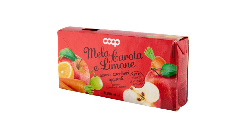 Bevanda Mela, Carota E Limone Senza Zuccheri Aggiunti 3 X 200 Ml