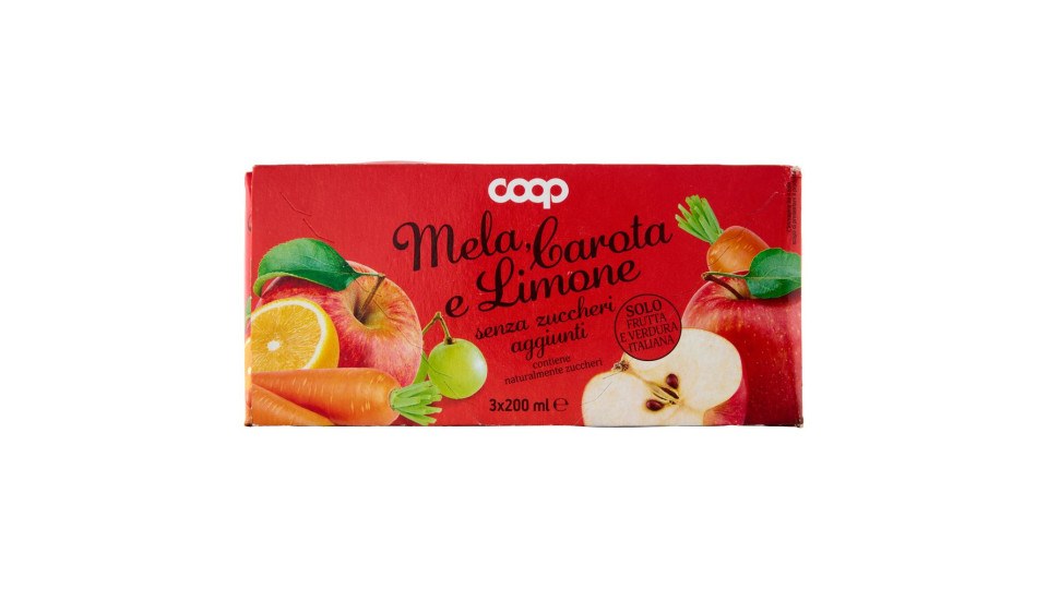 Bevanda Mela, Carota E Limone Senza Zuccheri Aggiunti 3 X 200 Ml