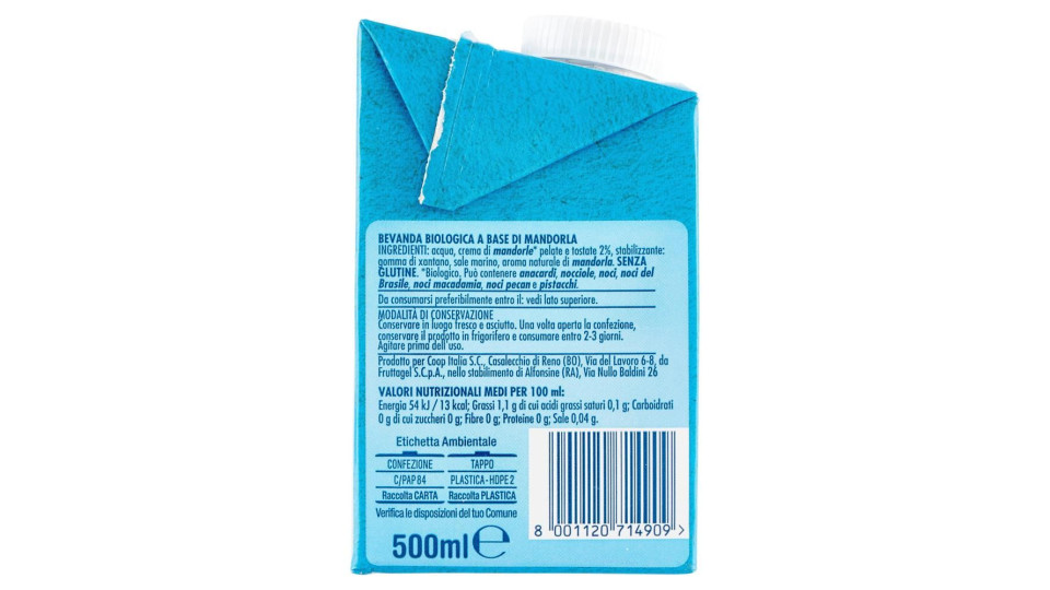 Naturalmente Senza Lattosio Mandorla Biologica 500 Ml