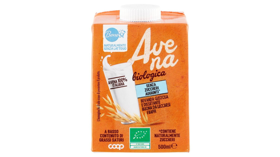 Naturalmente Senza Lattosio Avena Biologica 500 Ml