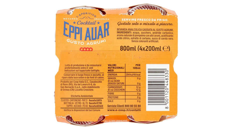 Cocktail Eppi Auar Gusto Agrumi 4 X 200 Ml