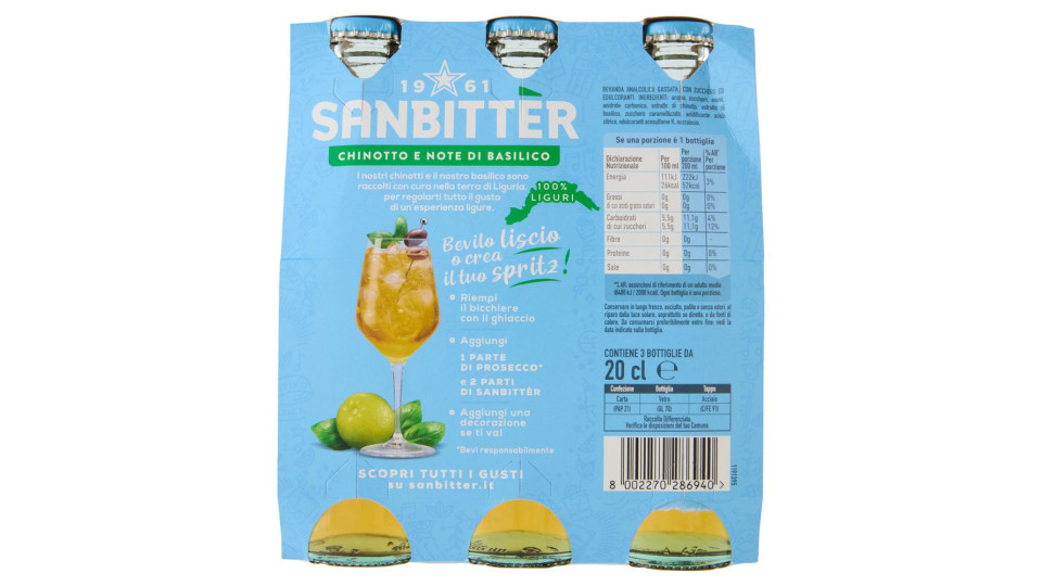 Sanbittèr, Chinotto E Note Di Basilico, Aperitivo Analcolico - 3 X 200ml