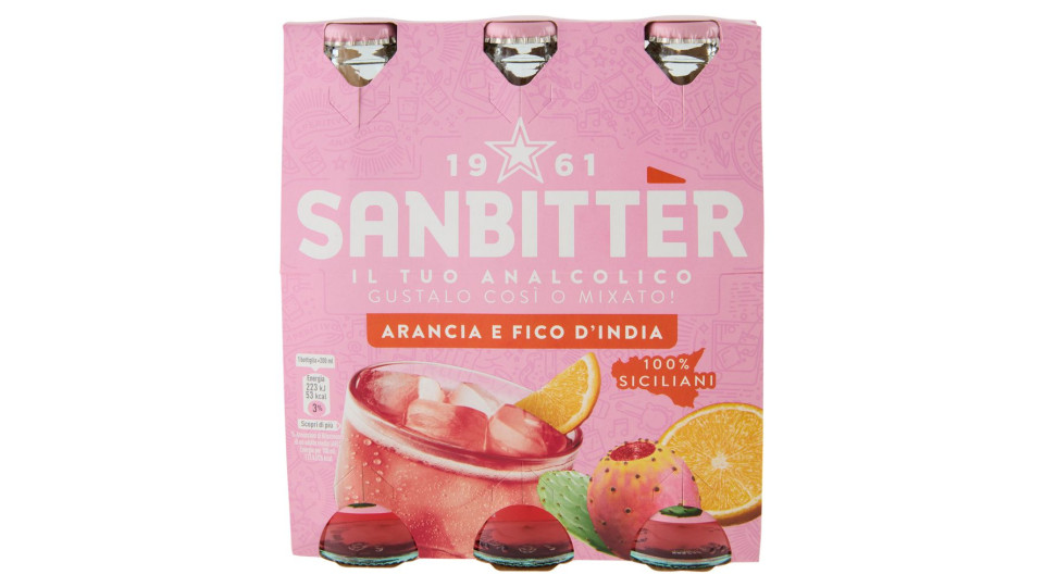 Sanbittèr, Arancia E Fico D'india, Aperitivo Analcolico - 3 X 200ml