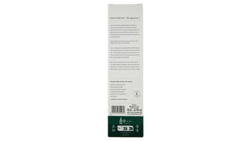 Laphroaig Aged 10 Years Islay Single Malt Scotch Whisky 700 Ml