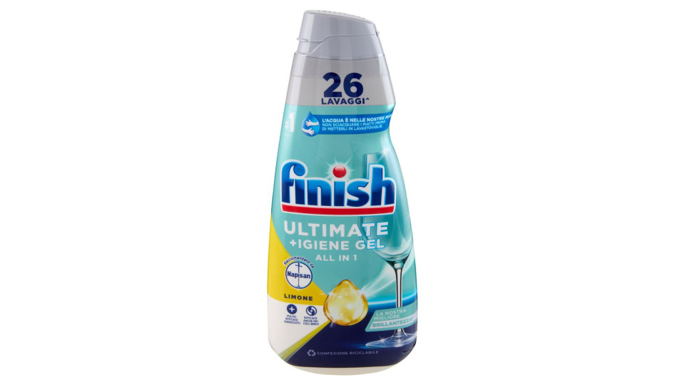 Finish Ultimate + Igiene Gel Limone Liquido Lavastoviglie 26 Lavaggi 560 Ml