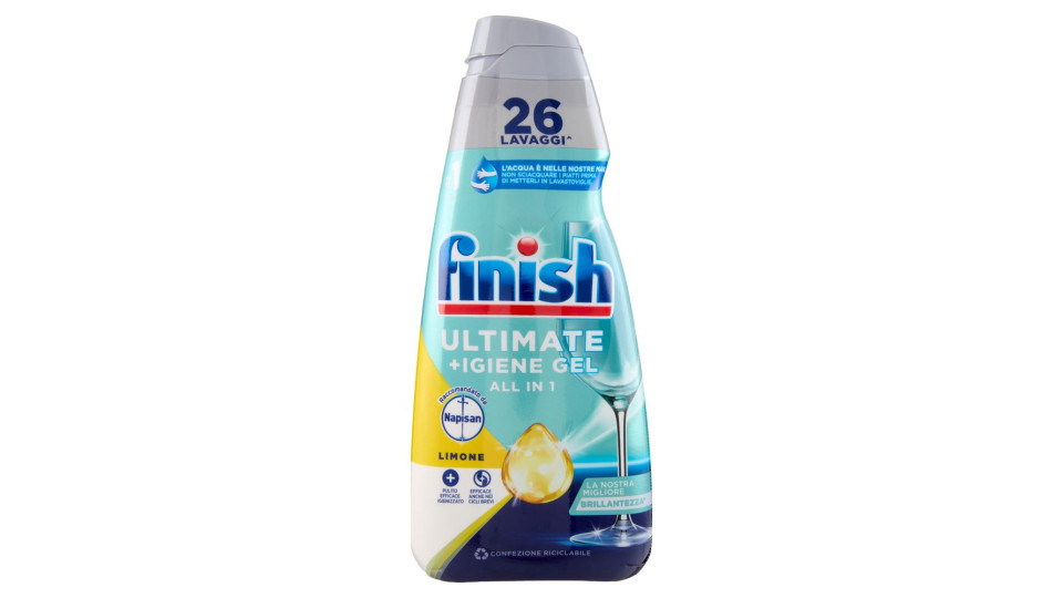 Finish Ultimate + Igiene Gel Limone Liquido Lavastoviglie 26 Lavaggi 560 Ml