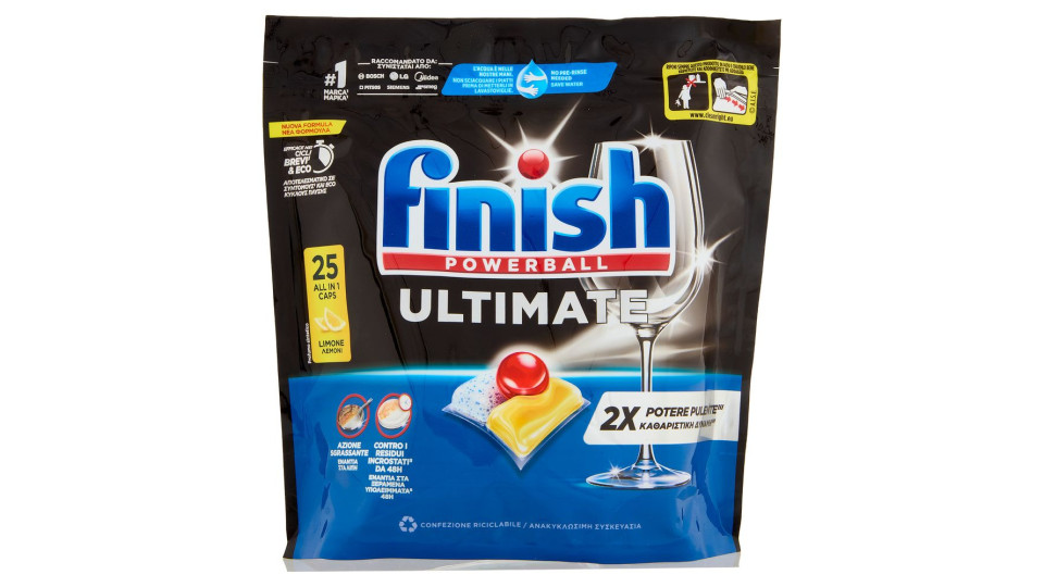 Finish Ultimate Limone Pastiglie Lavastoviglie 25 Lavaggi 322,5 G