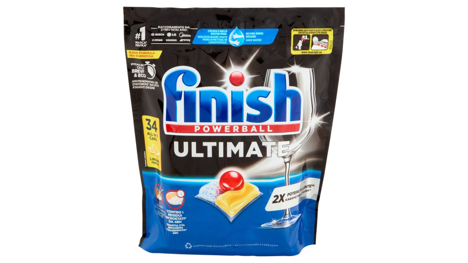Finish Ultimate Limone Pastiglie Lavastoviglie 34 Lavaggi 438,6 G