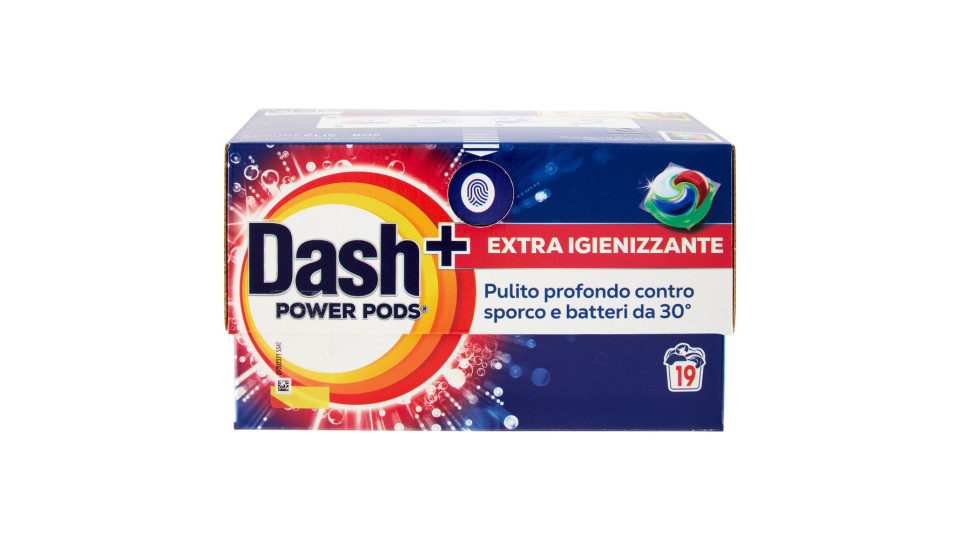 Dash Power Pods Detersivo Lavatrice In Capsule, Azione Extra-igienizzante, 19 Lavaggi 442,7 G