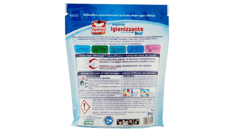 Omino Bianco, Idrocaps Igienizzante Deo+, Rimuove I Germi Ed Elimina I Cattivi Odori, Caps, 10pz
