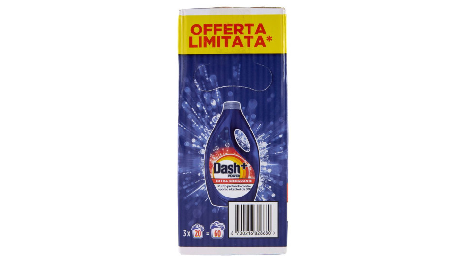Dash Power Detersivo Liquido Lavatrice, Azione Extra-igienizzante, 3x20 Lavaggi=60 Lavaggi 3x900ml