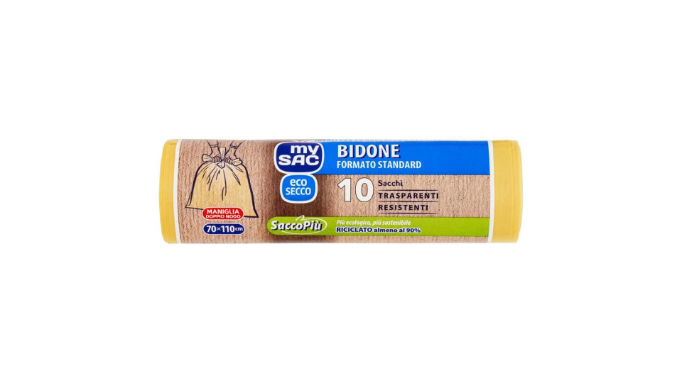 My Sac Giallo Eco Secco Bidone Formato Standard 70x110cm Sacchi 10 Pz