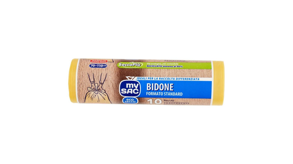 My Sac Giallo Eco Secco Bidone Formato Standard 70x110cm Sacchi 10 Pz