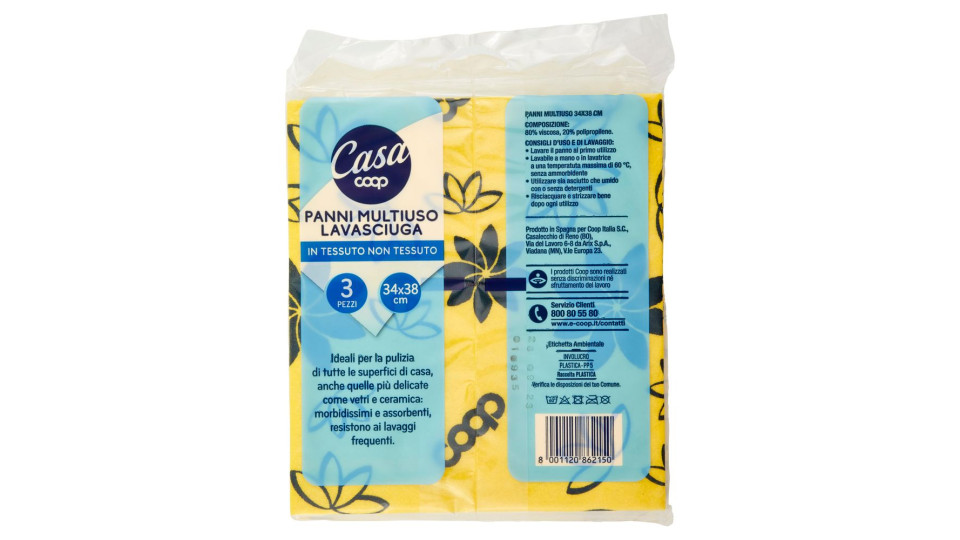 Panni Multiuso Super Assorbenti In Tessuto Non Tessuto 34x38 Cm 3 Pz