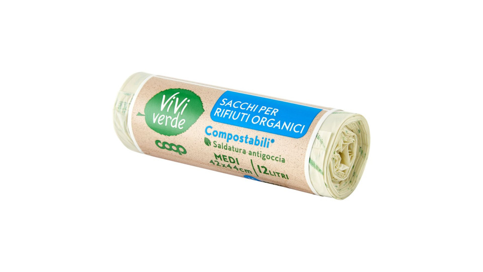 Sacchi Per Rifiuti Organici Compostabili* Medi 42x44cm 12 Litri 15 Pz