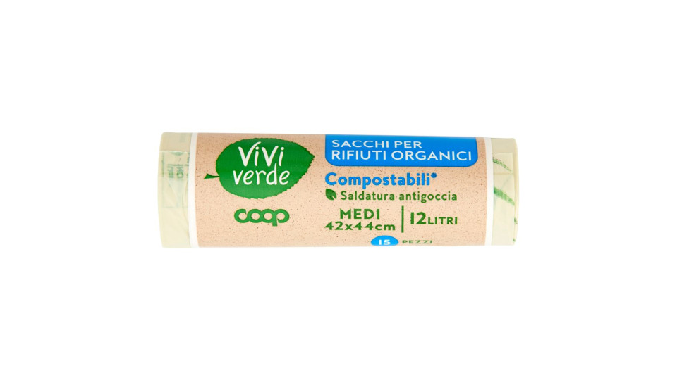 Sacchi Per Rifiuti Organici Compostabili* Medi 42x44cm 12 Litri 15 Pz