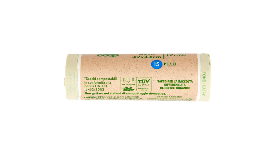 Sacchi Per Rifiuti Organici Compostabili* Medi 42x44cm 12 Litri 15 Pz