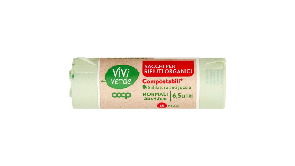 Sacchi Per Rifiuti Organici Compostabili* Normali 35x42cm 6,5 Litri 15 Pz