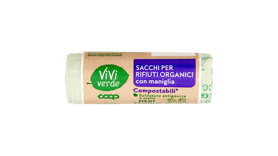 Sacchi Per Rifiuti Organici Con Maniglia Compostabili* Medi 42x60cm 15 Litri 15 Pz