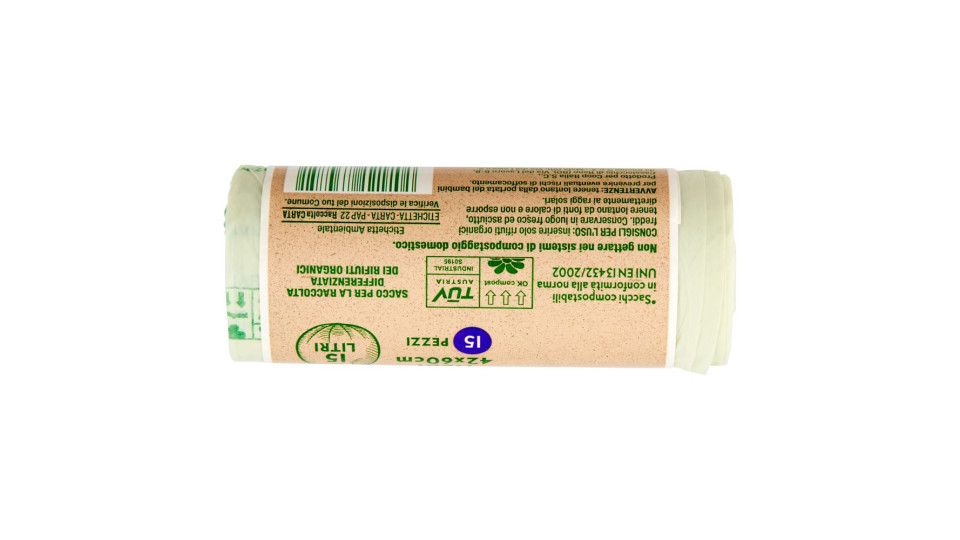 Sacchi Per Rifiuti Organici Con Maniglia Compostabili* Medi 42x60cm 15 Litri 15 Pz