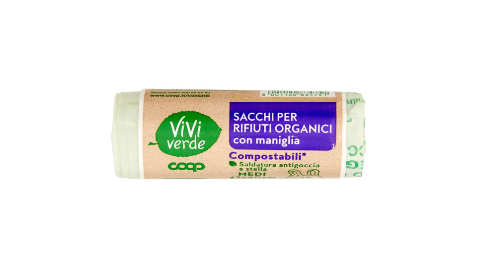 Sacchi Per Rifiuti Organici Con Maniglia Compostabili* Medi 42x60cm 15 Litri 15 Pz