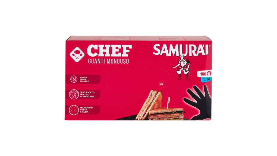 Samurài Chef Guanti Monouso Taglia M Nitrile Senza Polvere 100 Pz