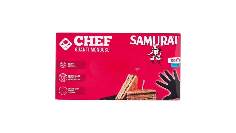 Samurài Chef Guanti Monouso Taglia M Nitrile Senza Polvere 100 Pz