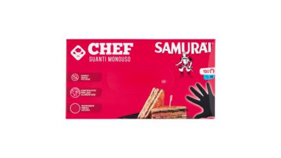Samurài Chef Guanti Monouso Taglia M Nitrile Senza Polvere 100 Pz