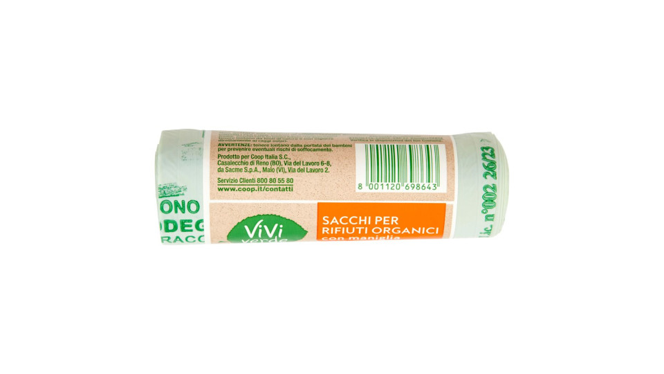 Sacchi Per Rifiuti Organici Con Maniglia Compostabili* Grandi 50x68cm 30 Litri 15 Pz
