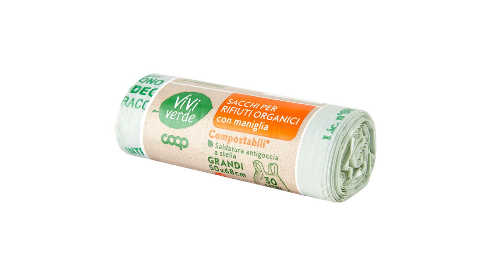 Sacchi Per Rifiuti Organici Con Maniglia Compostabili* Grandi 50x68cm 30 Litri 15 Pz
