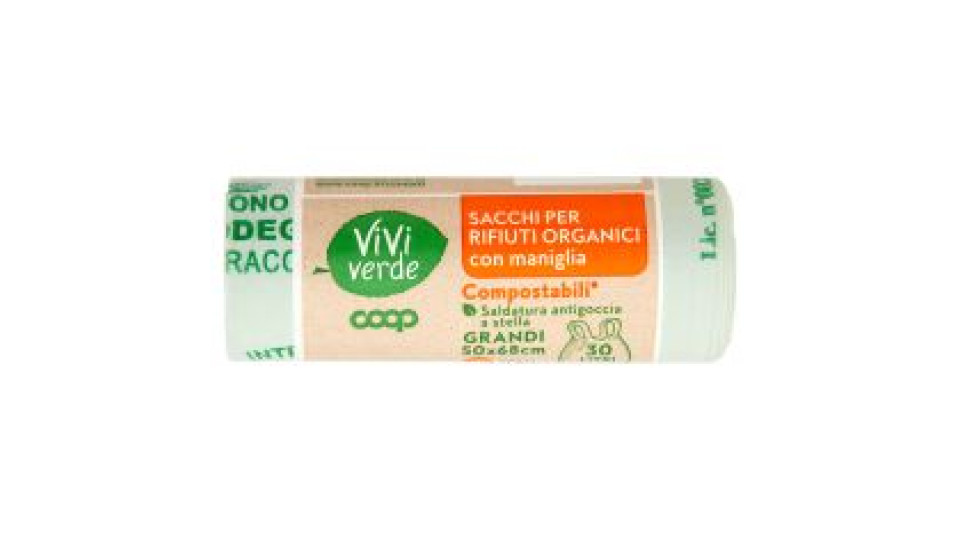 Sacchi Per Rifiuti Organici Con Maniglia Compostabili* Grandi 50x68cm 30 Litri 15 Pz