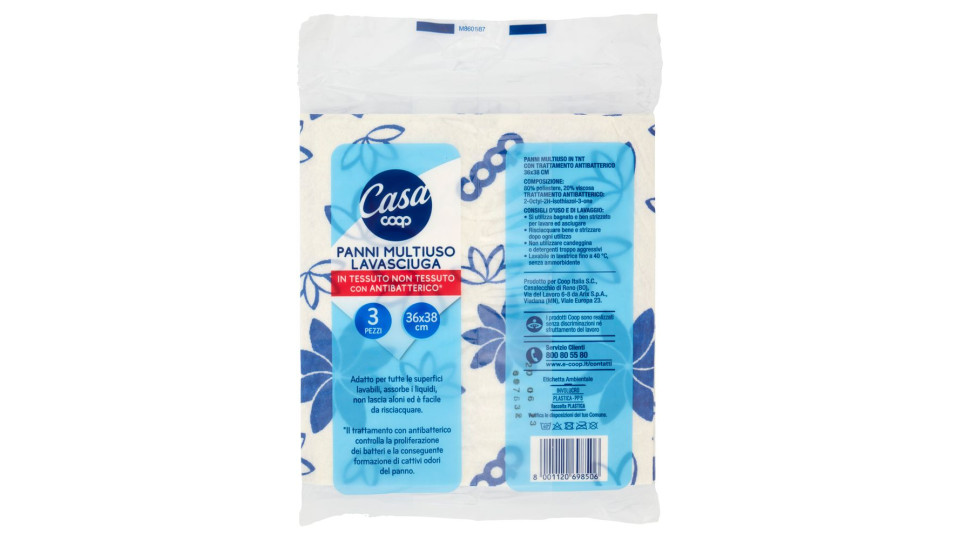 Panni Multiuso Lavasciuga In Tessuto Non Tessuto Con Antibatterico* 26x38 Cm 3 Pz
