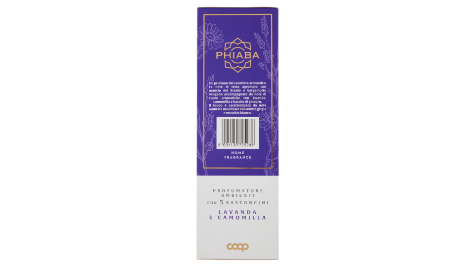 Profumatore Ambienti Con 5 Bastoncini Lavanda E Camomilla Home Fragrance 200 Ml