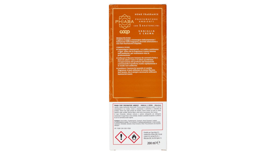 Profumatore Ambienti Con 5 Bastoncini Vaniglia E Crema Home Fragrance 200 Ml