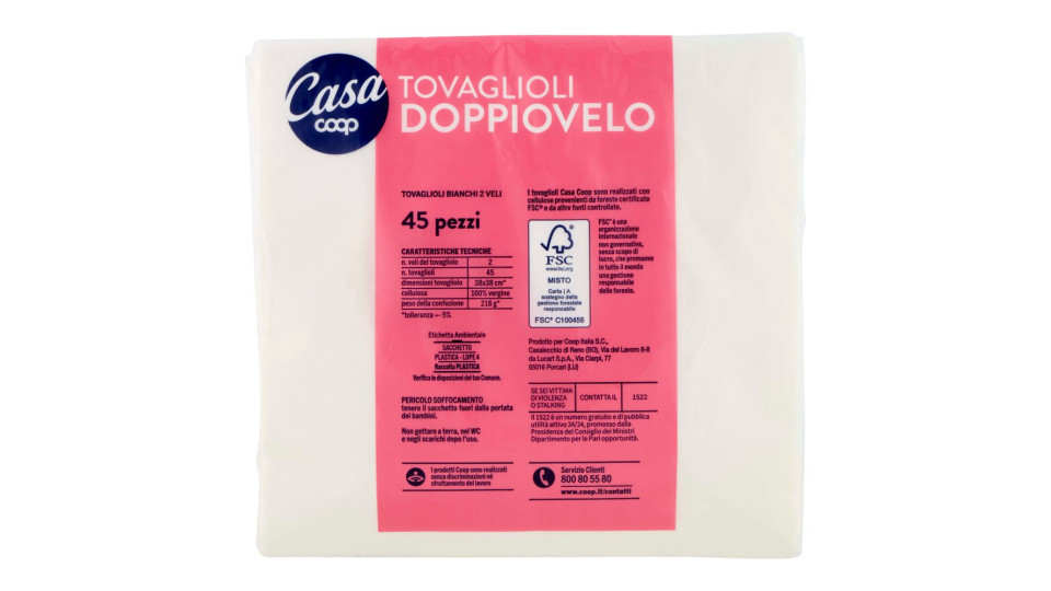 Tovaglioli Doppiovelo 2 Veli 38x38 Cm 45 Pz